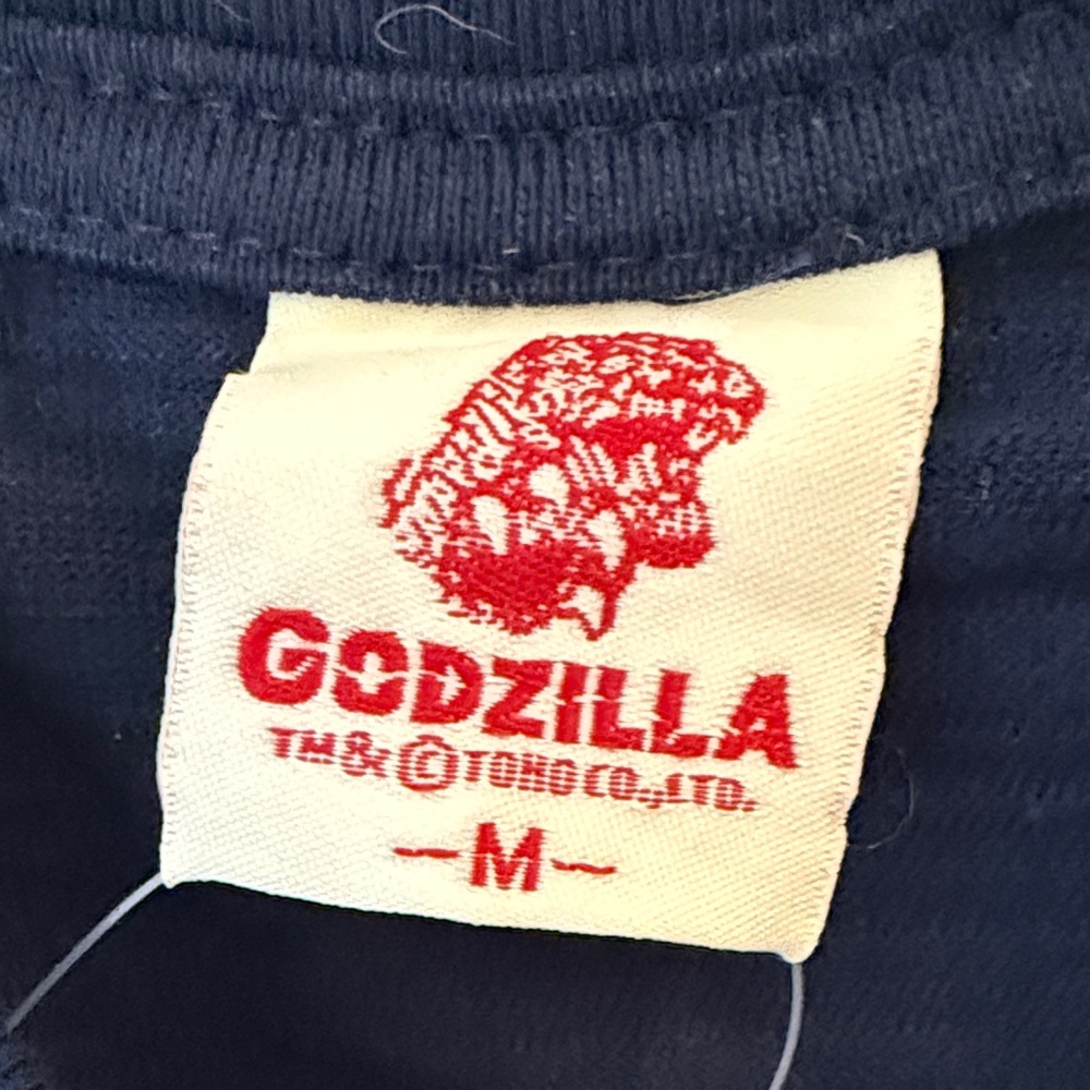 Navy Godzilla Graphic Tee with Wave and Godzilla in the back - Picture 2 of 8